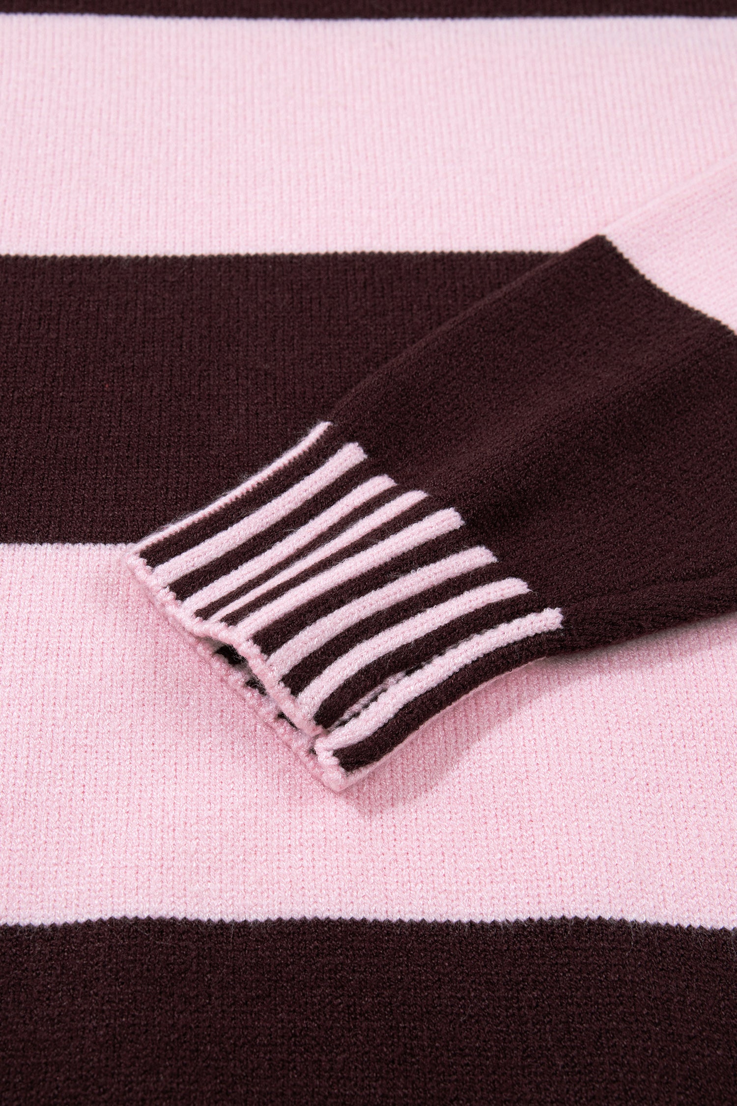 Pink Stripe Contrast High Neck Dropped Shoulder Relaxed Pullover Sweater