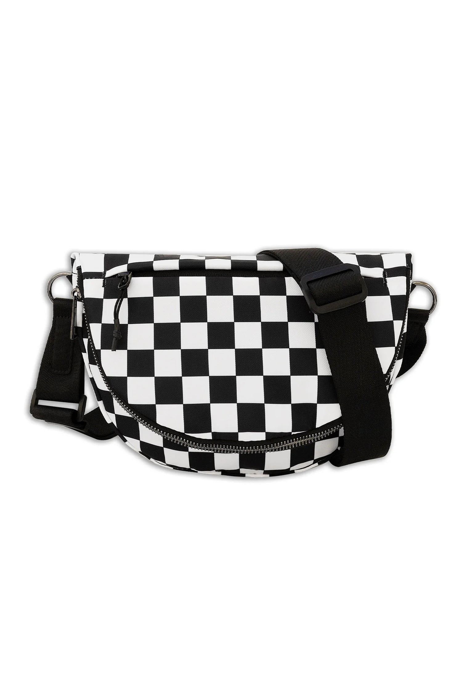 Color black Checkered Canvas Crescent Shoulder Bag