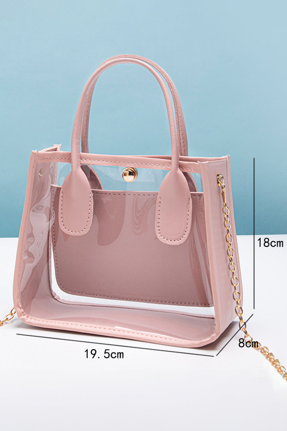 Pink PVC PU Leather Patchwork Chain Strap Shoulder Bag