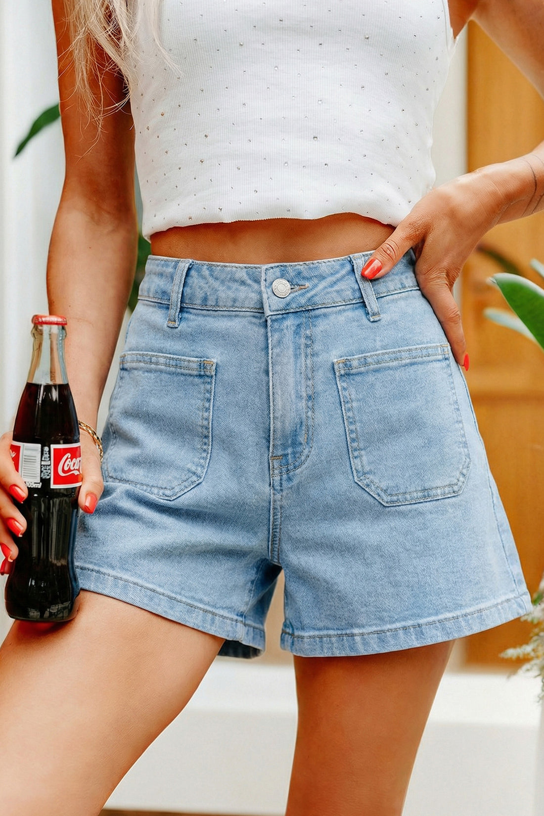 Myosotis High Rise Patch Pocket Denim Shorts