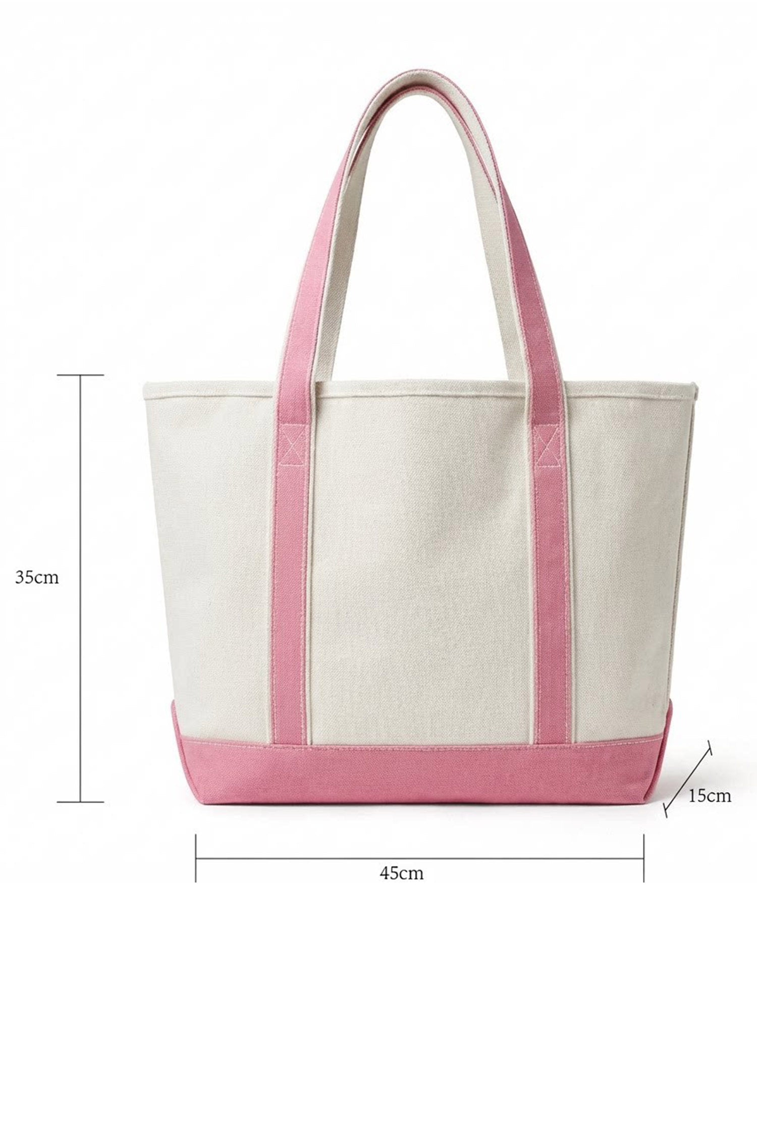 Pink Color Block Detail Durable Handles Canvas Tote Bag