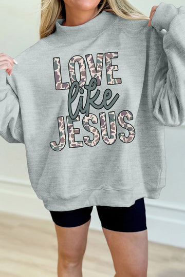 Gray Casual Camouflage Letter Print Faith Inspired Mock Neck Sweatshirt