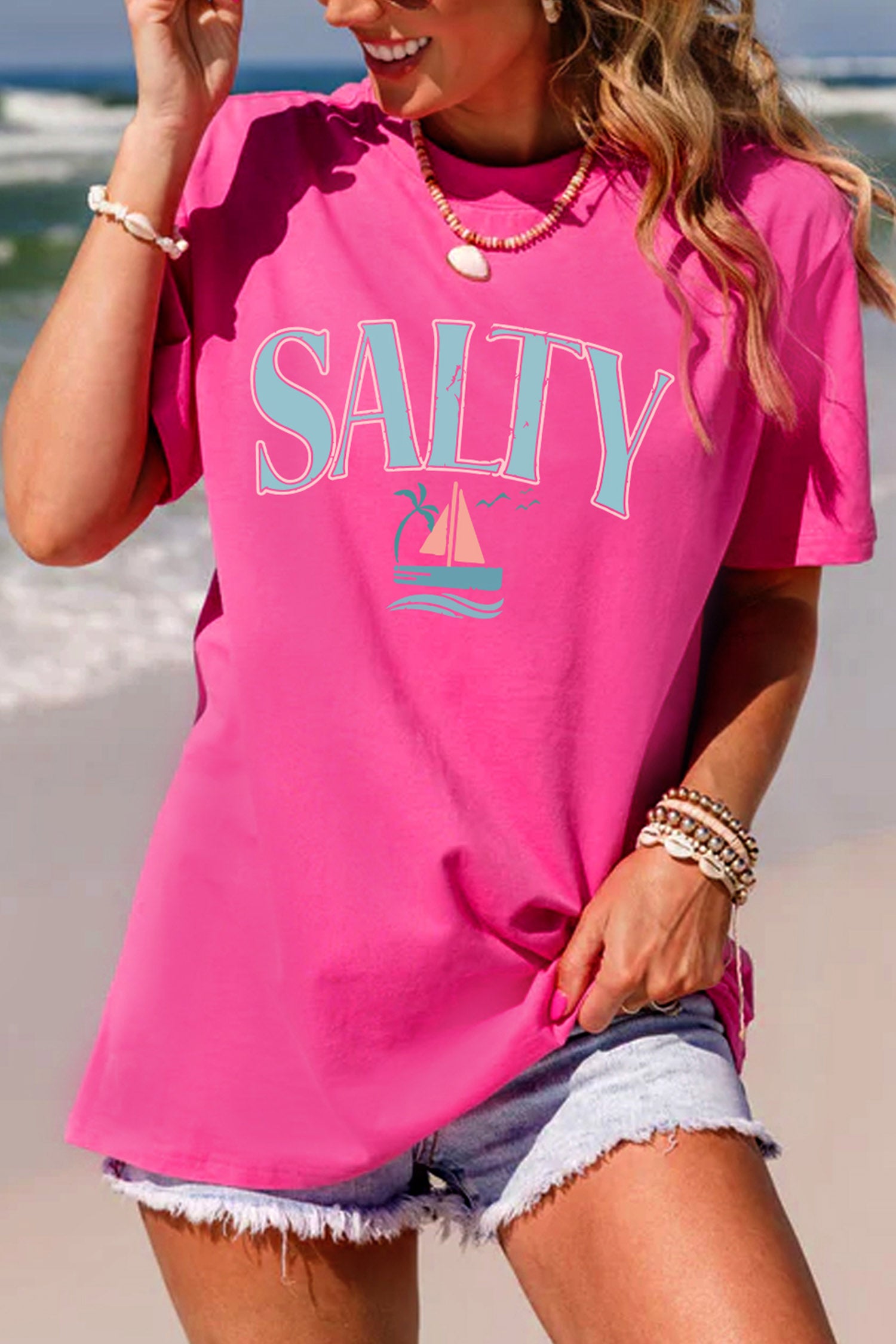 Rose Red Vintage SALTY Slogan Beach Vacation Graphic Tee