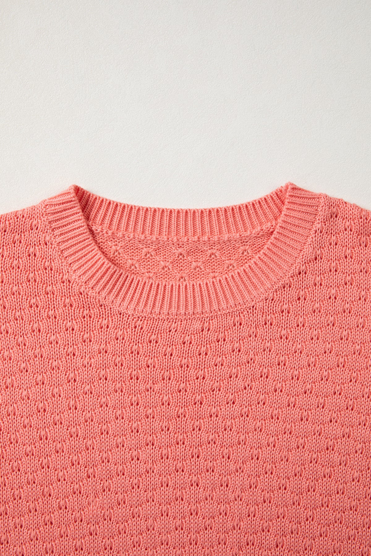 Coral Paradise Drop Shoulder Ribbed Knit Long Sleeve Sweater