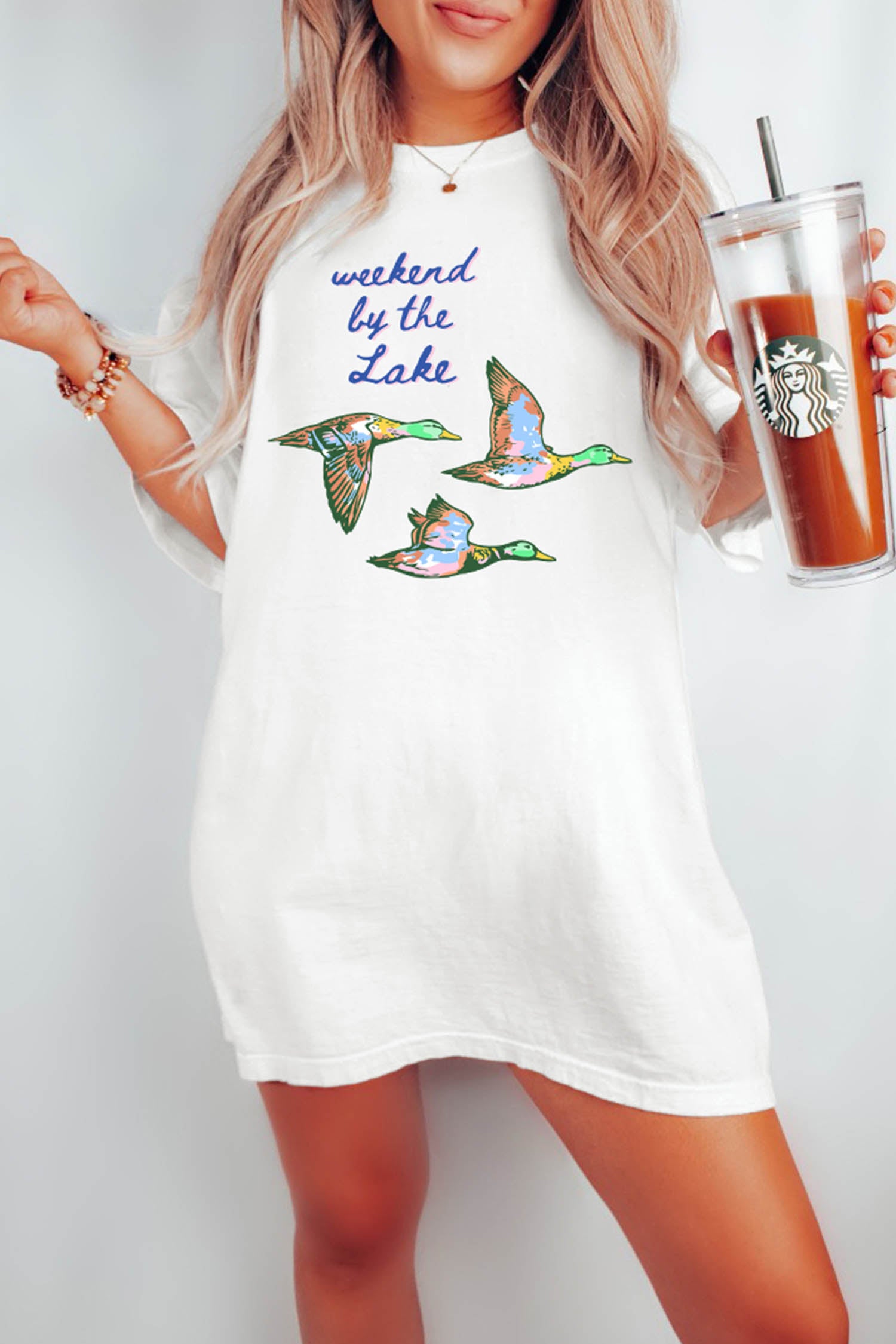 White Weekend by the Lake Duck Print Tunic Tee