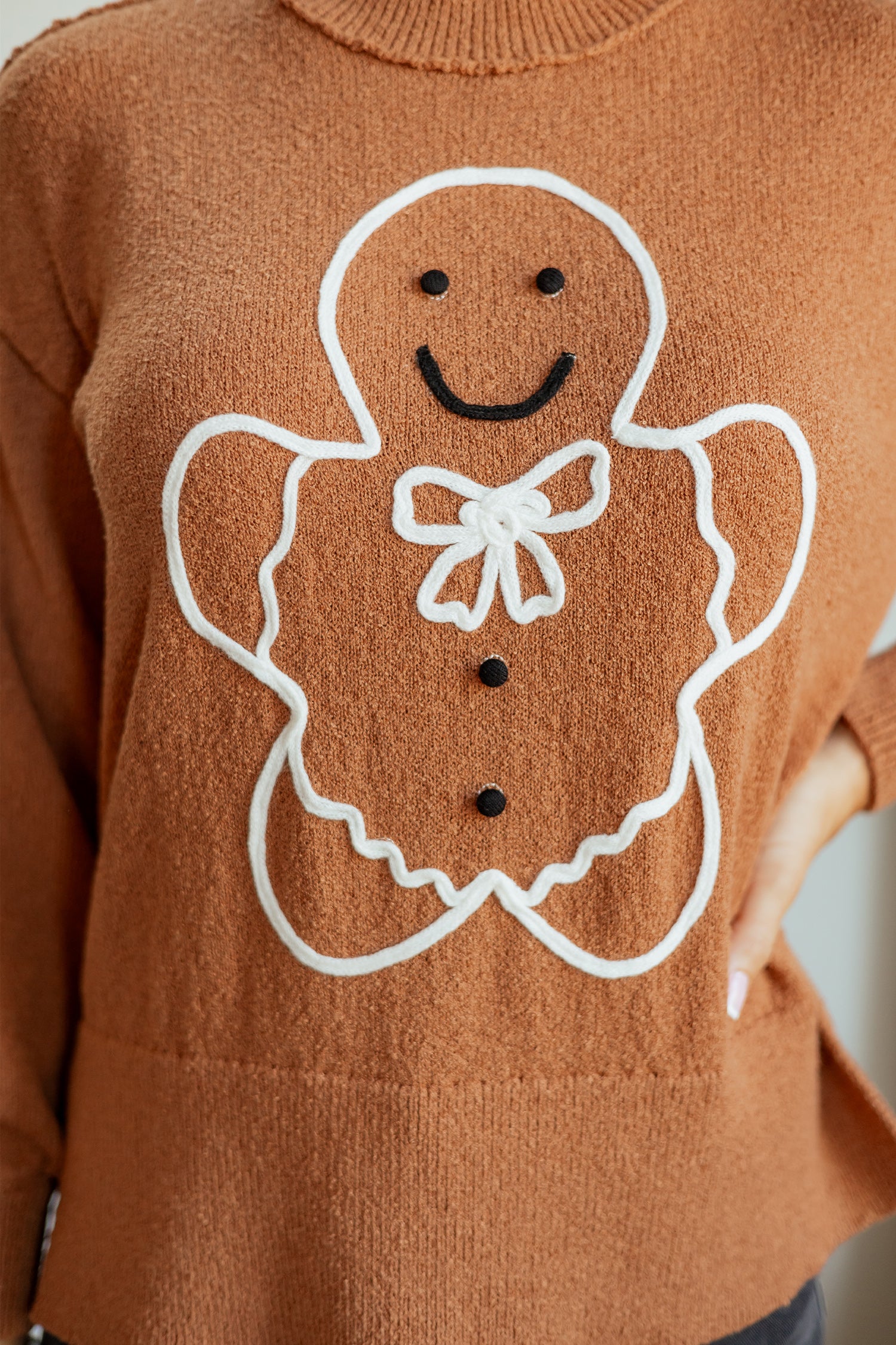 Brown Oversized Drop Shoulder Round Neck Christmas Sweater