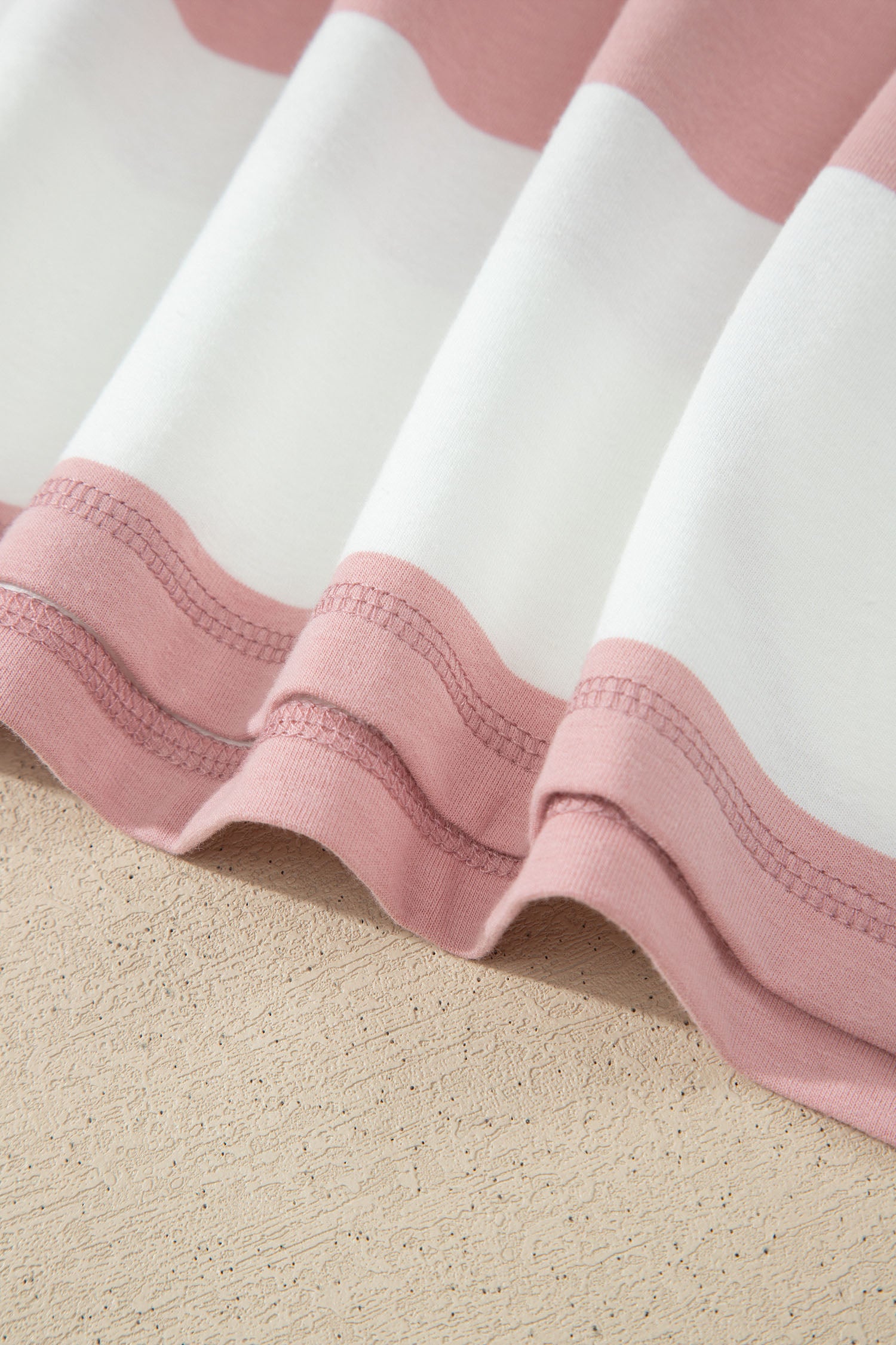 Pink Stripe Half Zip Bracelet Sleeve Top Casual Short Set