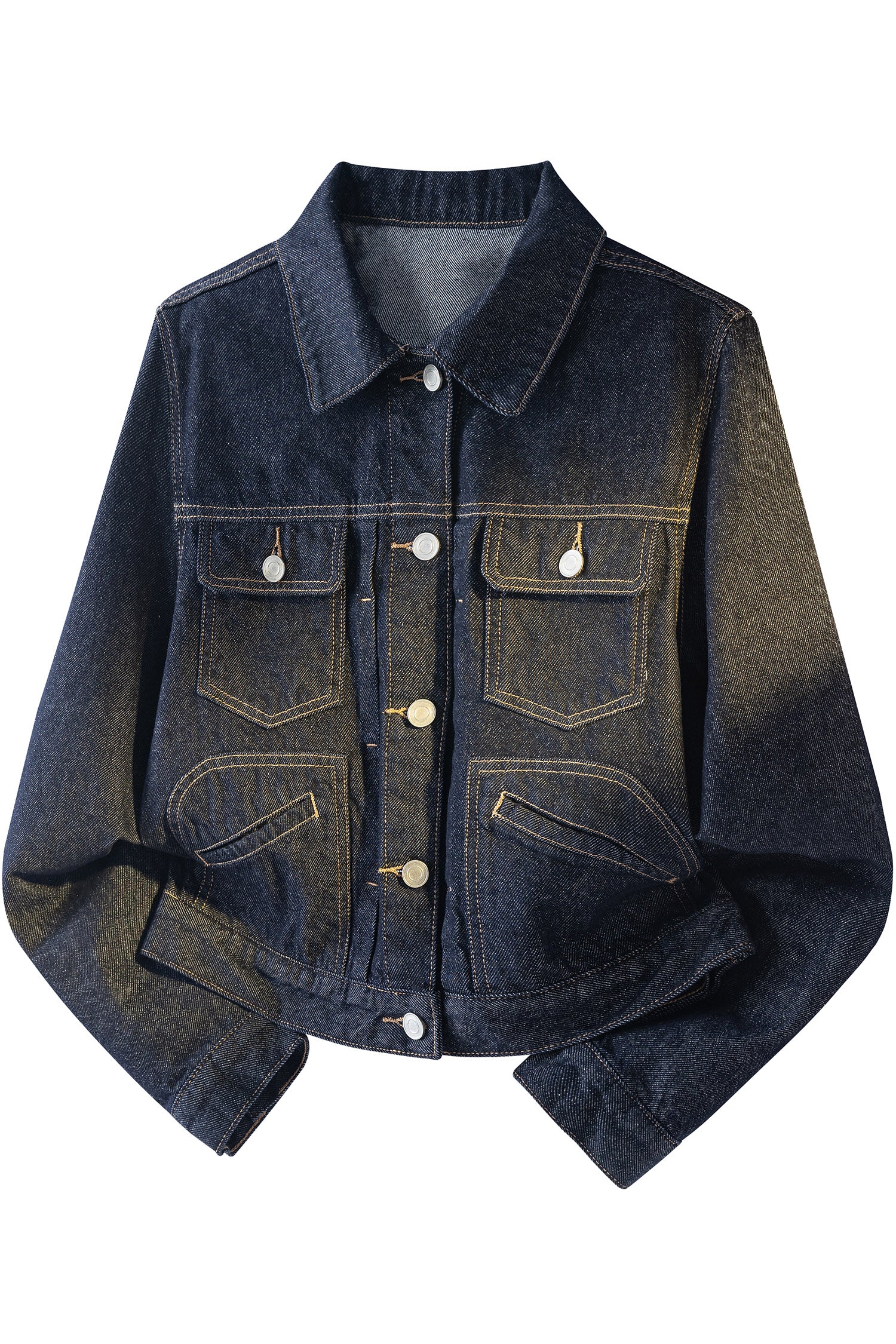 Navy Blue Contrast Stitched Detail Pocketed Vintage Denim Jacket