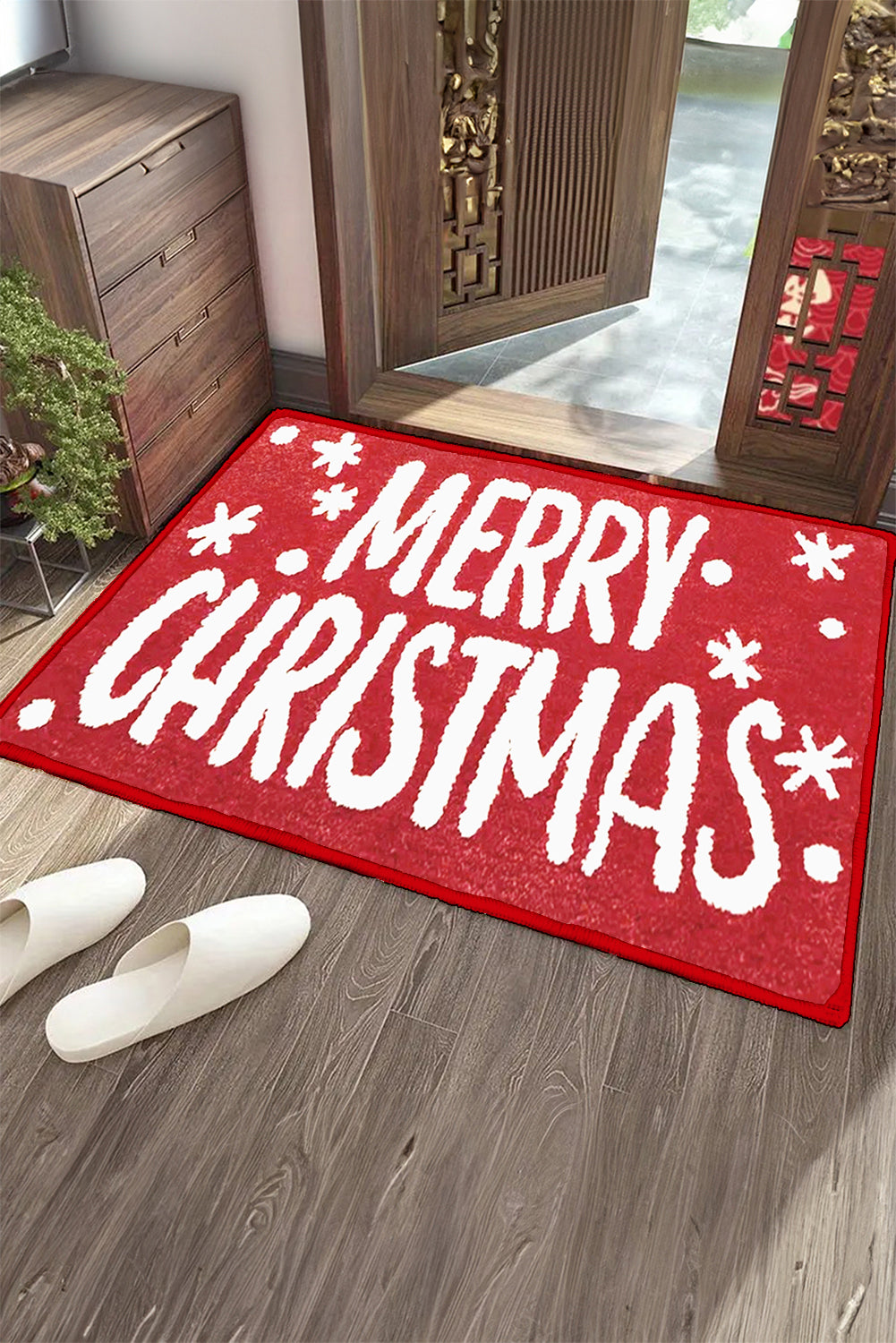 Fiery Red 40*60cm Merry Christmas Print Absorbent Microfiber Entrance Mat