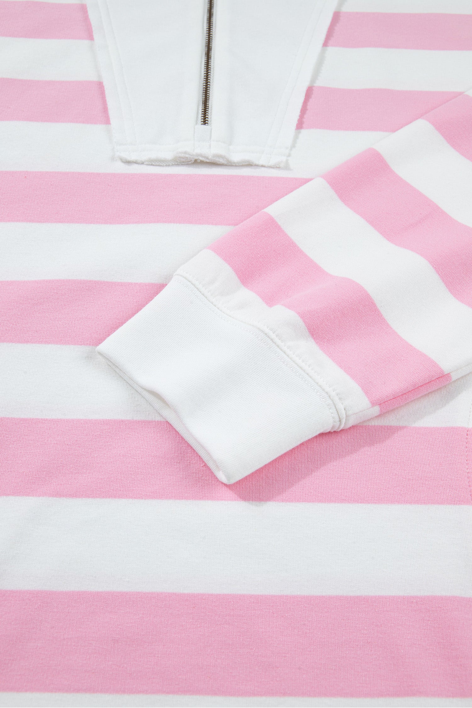 Pink Stripe Patchwork Zipper Pullover Elastic Waist Shorts 2pcs Set