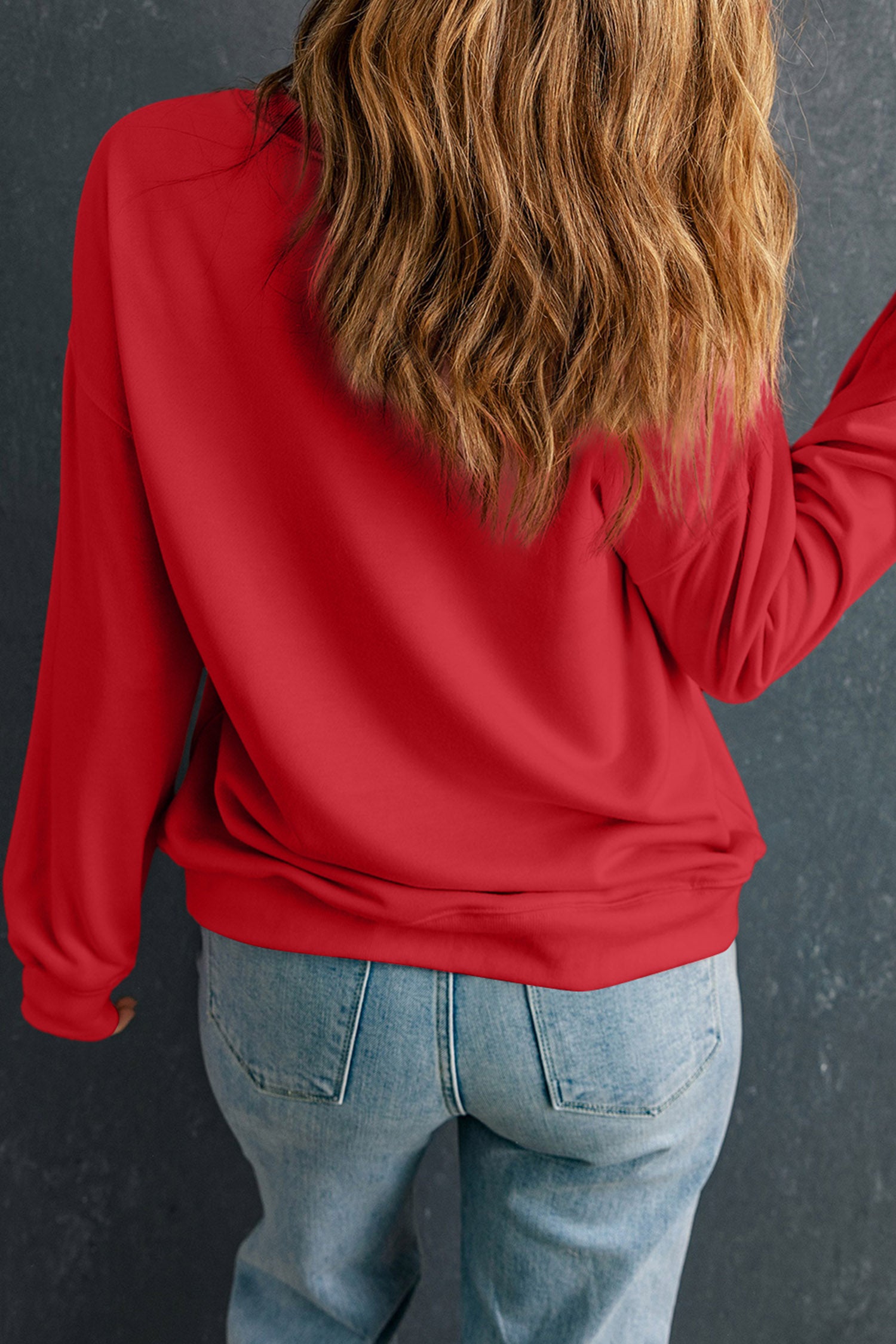 Red Western Patchwork Cow Print Drop Shoulder Graphic Sweatshirt