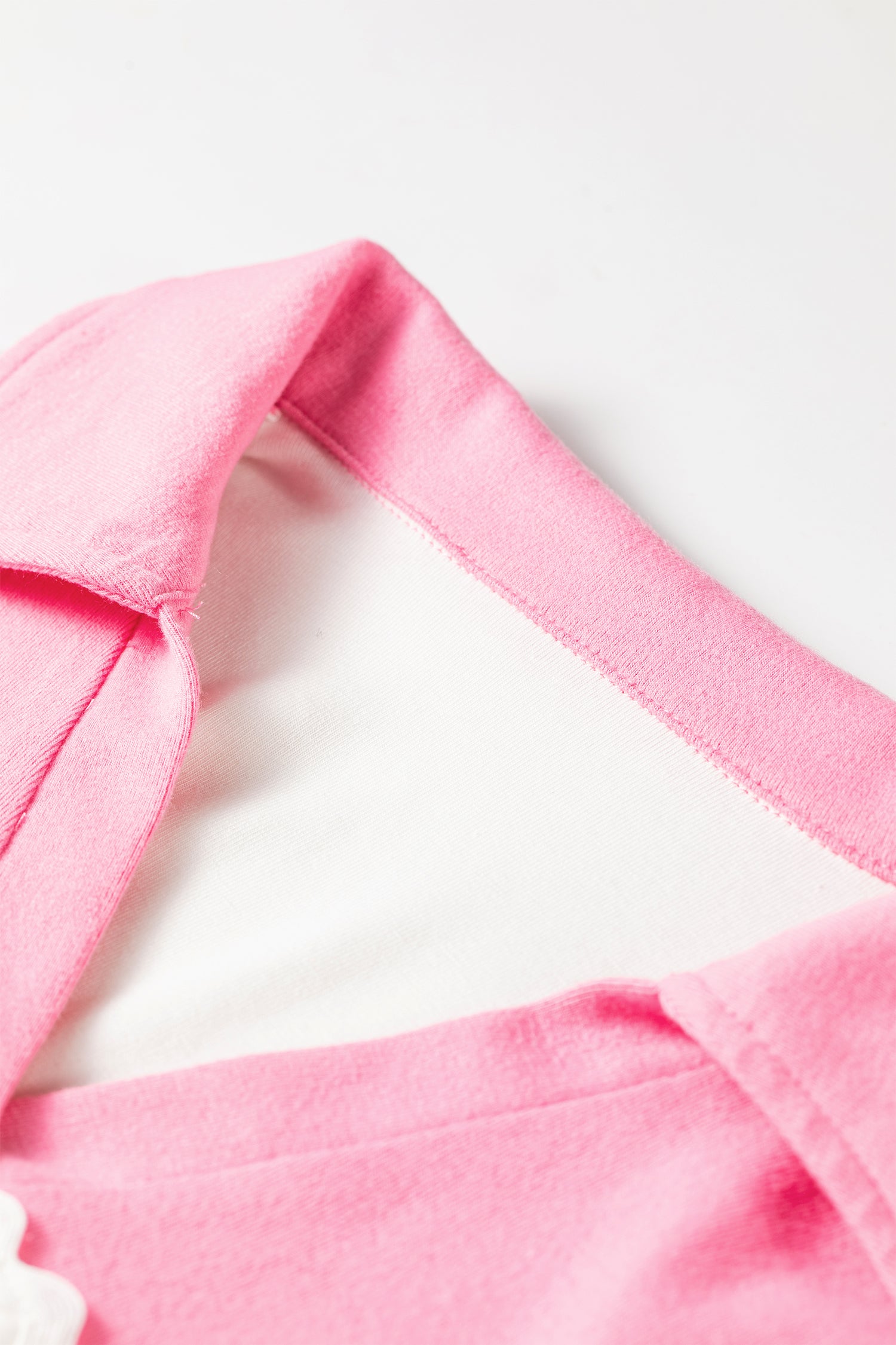 Rose Red Color Block Ricrac Trim Patchwork Collar V Neck Long Sleeve Top
