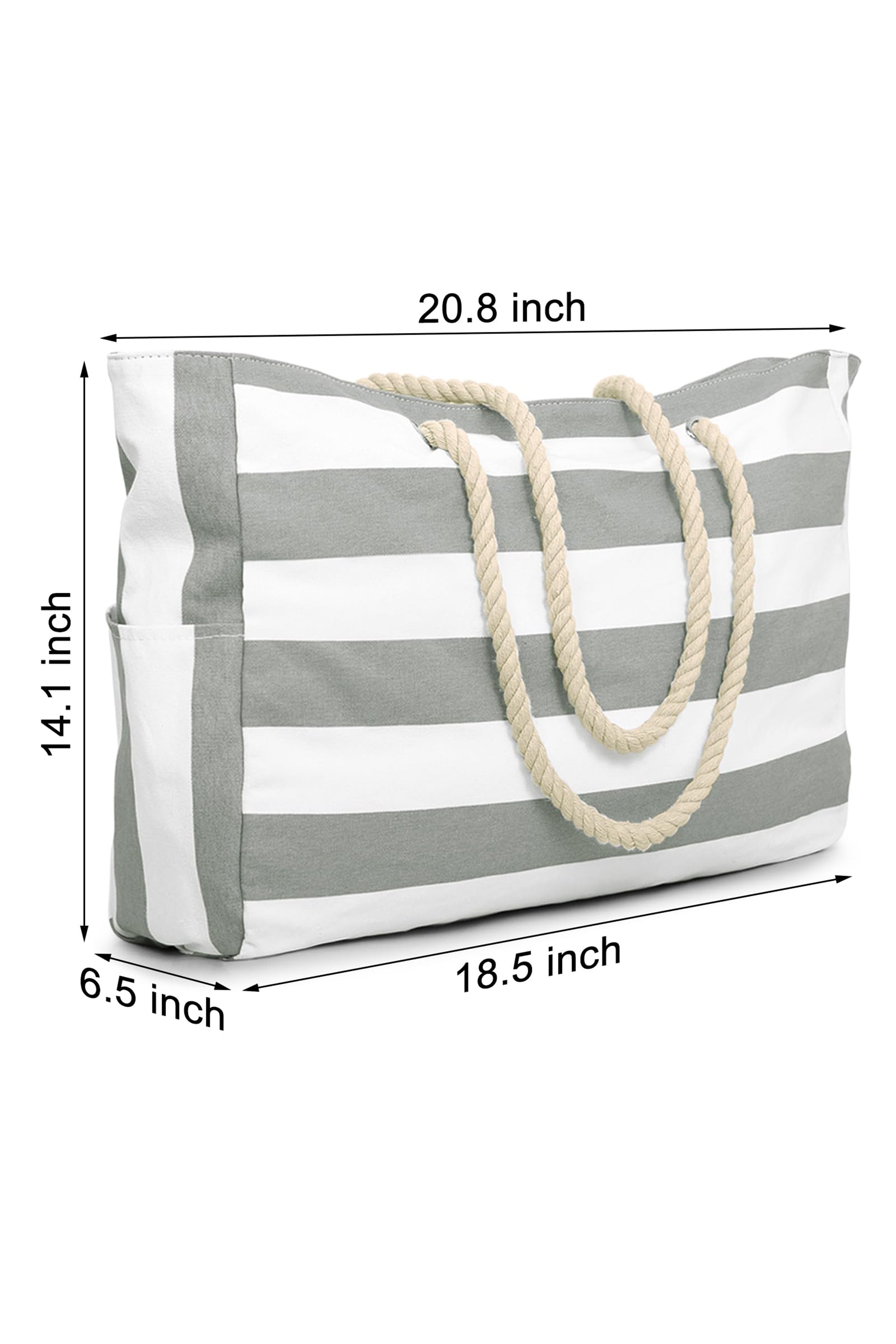 Gray Striped Waterproof Canvas Large Capacity Tote Bag
