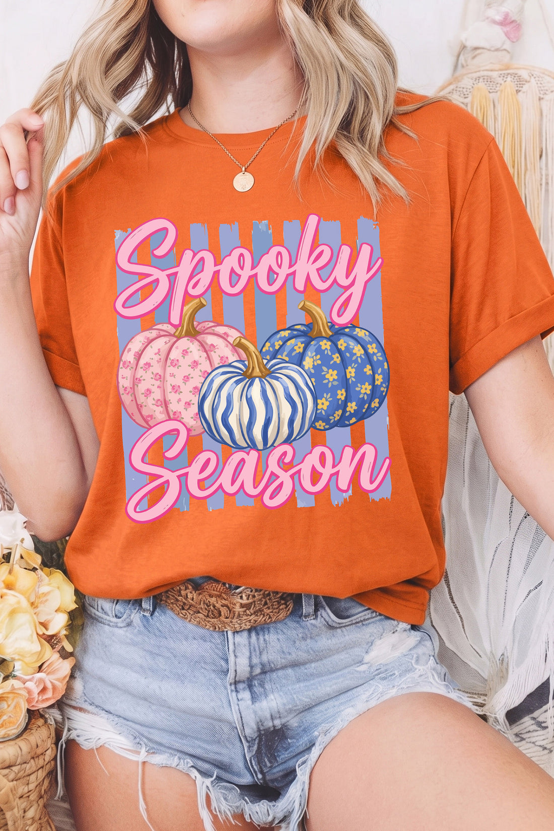 Orange Casual Spooky Season Pumpkin Print Graphic Custom T-Shirt