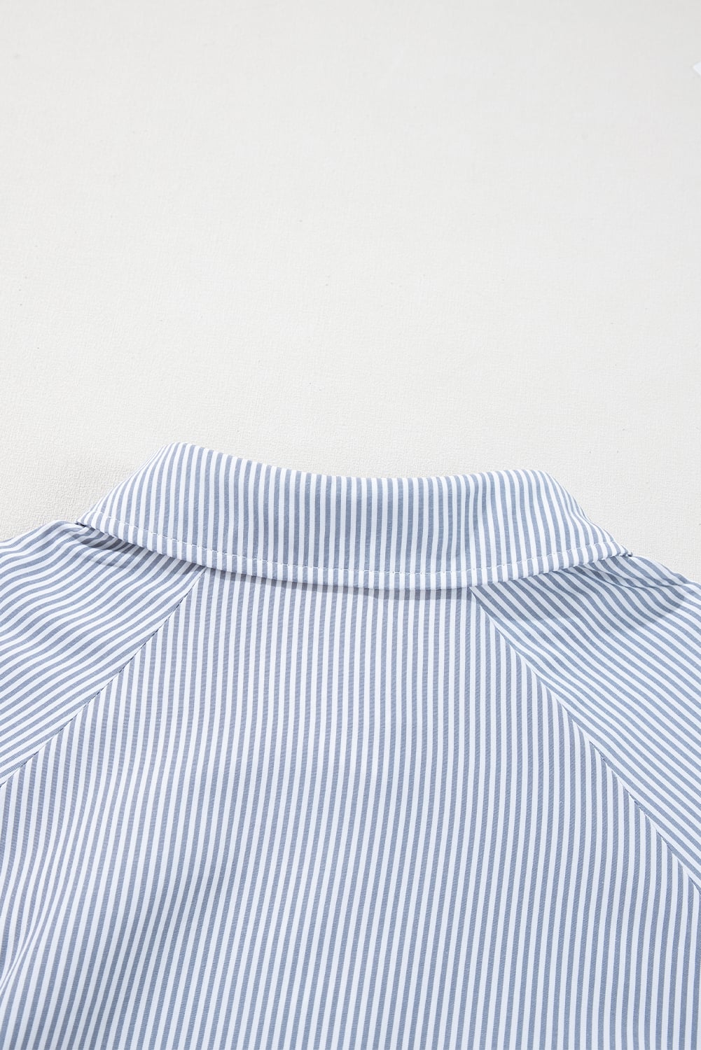 Gray Pinstripe Long Sleeve Smocked Cuffs Button Shirt Collar Blouse