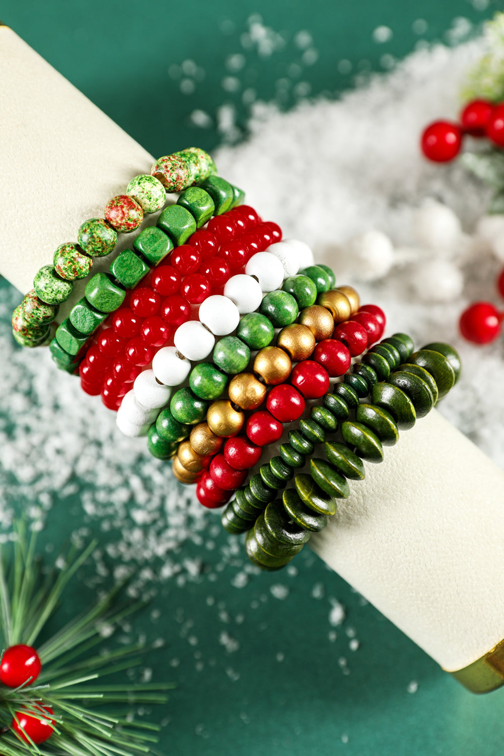 Fiery Red Christmas Mixed Color Stackable Bracelets 10pcs/Set