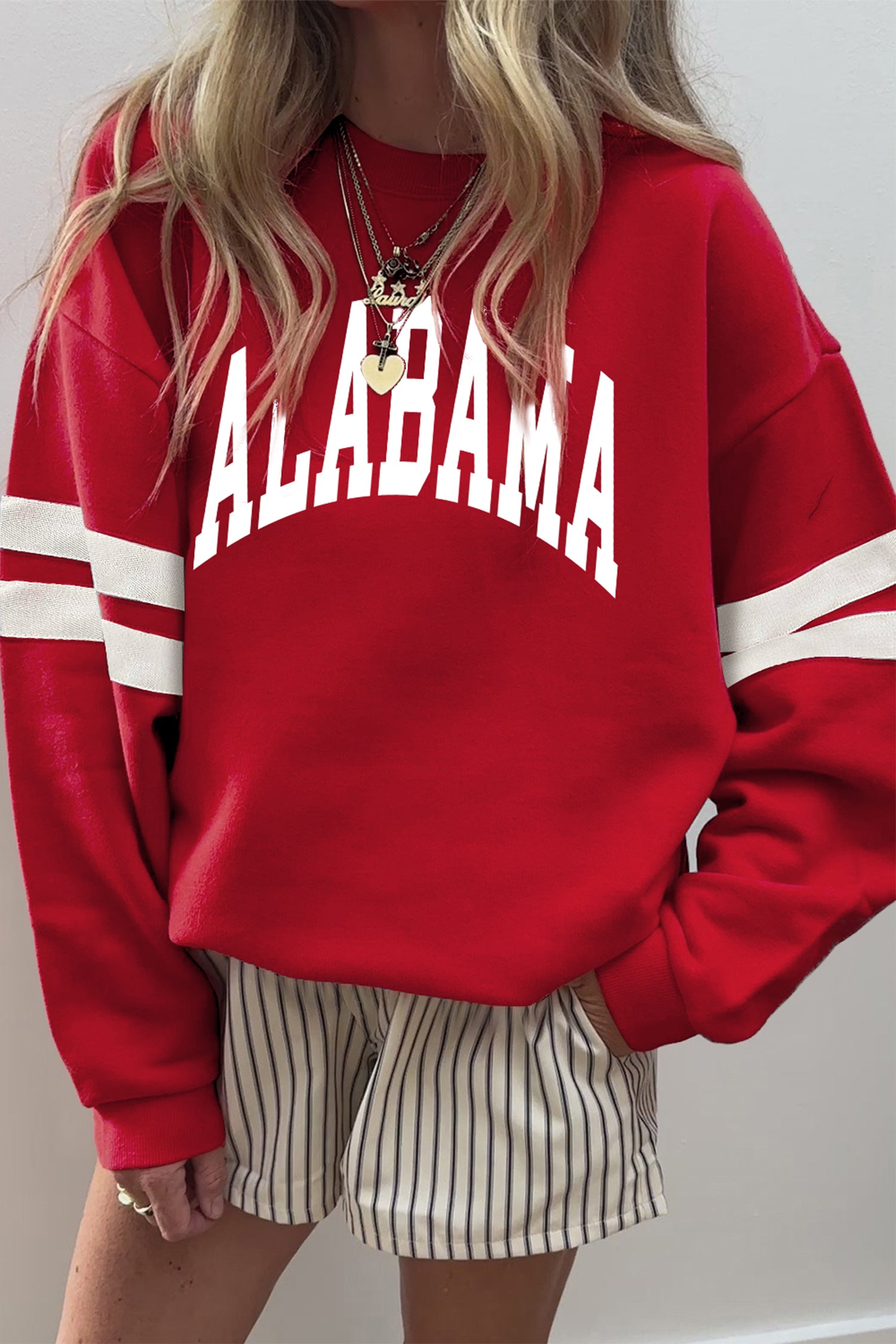 Fiery Red Alabama Letter Print Casual Graphic Sweatshirt