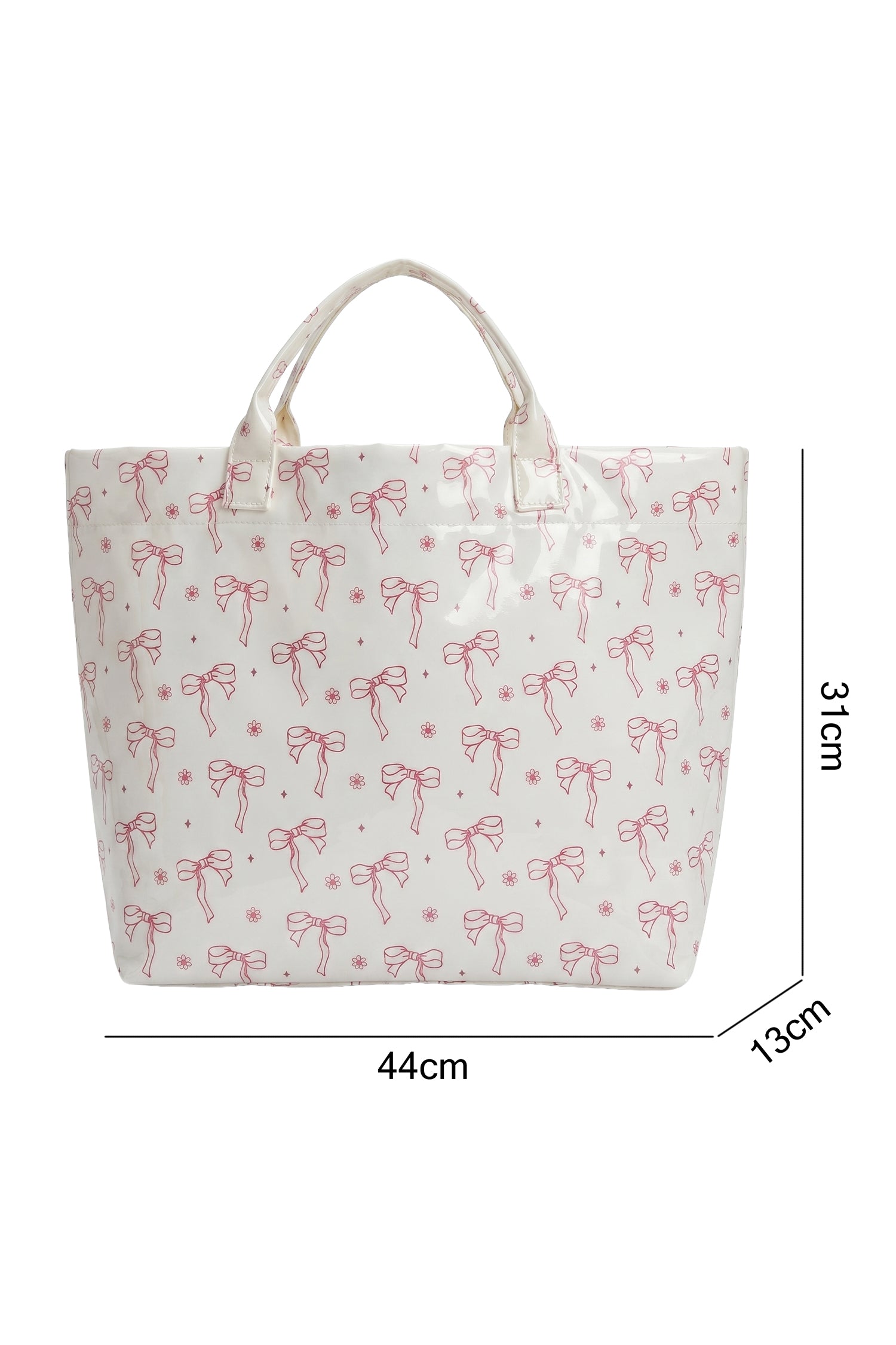 White Sweet Bow Flower Printed Sleek Vilnyl Tote Bag