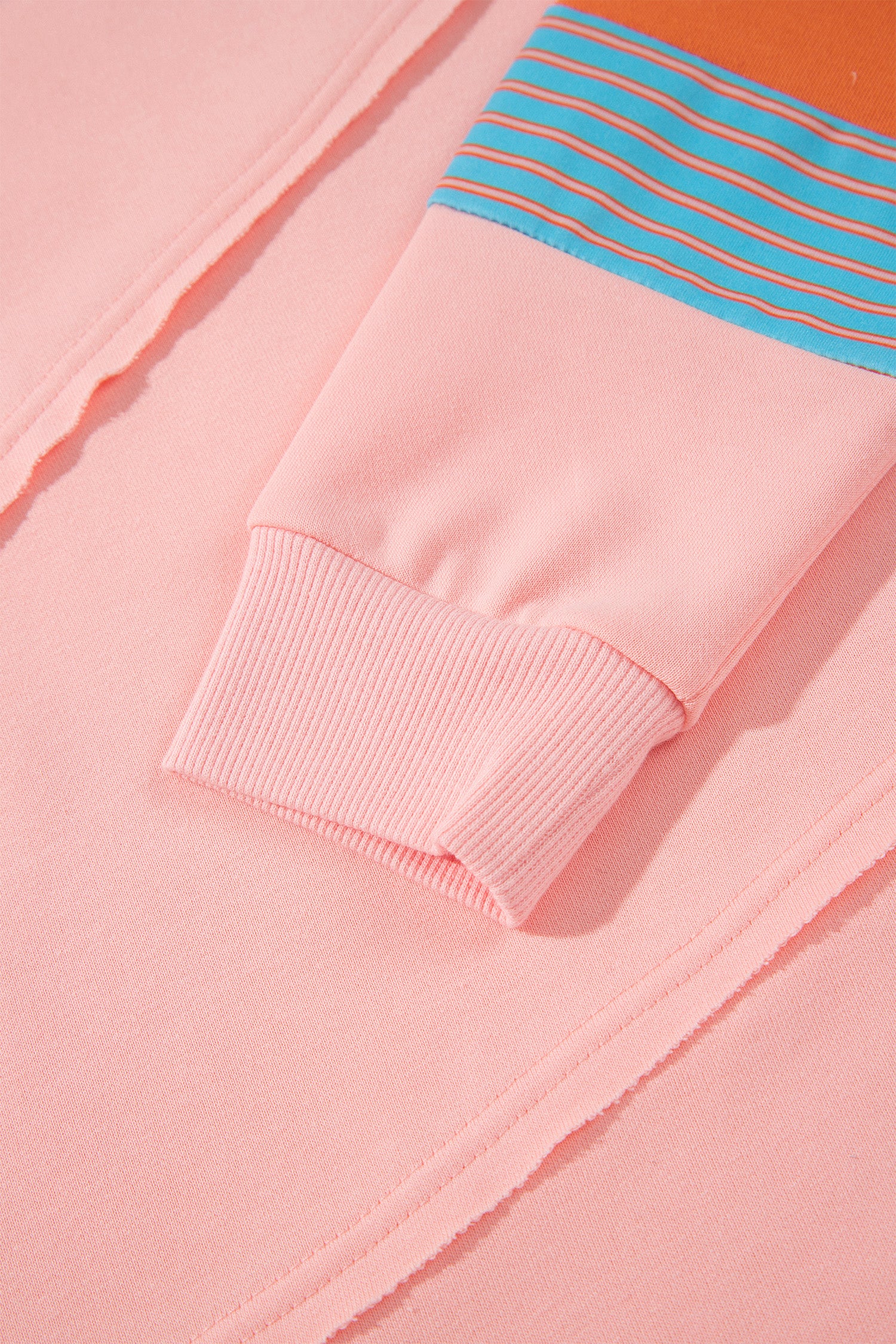 Pink Colorblock Striped Patchwork Raw Detail Long Sleeve Top