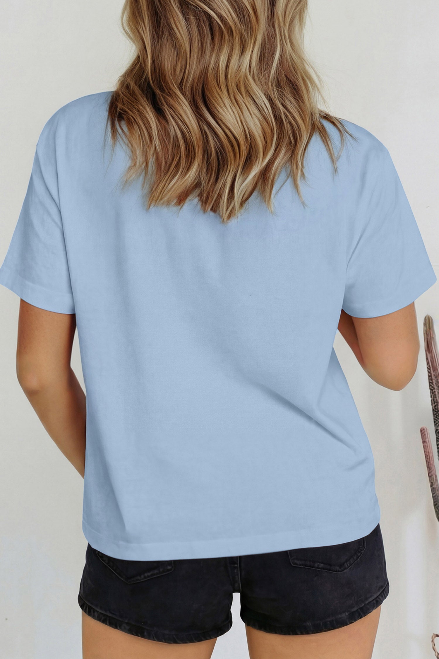 Beau Blue Chenille HELLO PUMPKIN Checkered Graphic High Neck T Shirt