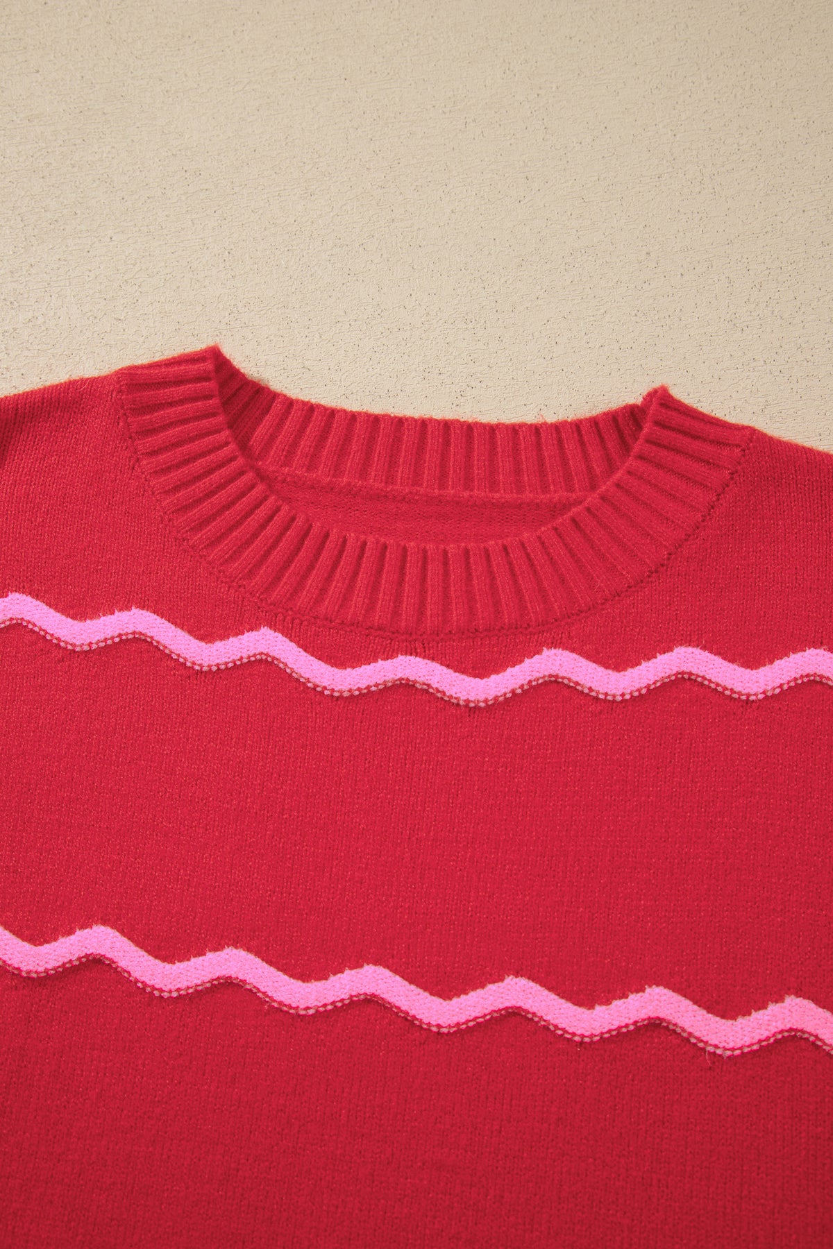 Red Stripe Striped Round Neck Long Sleeve Shift Pullover Sweater