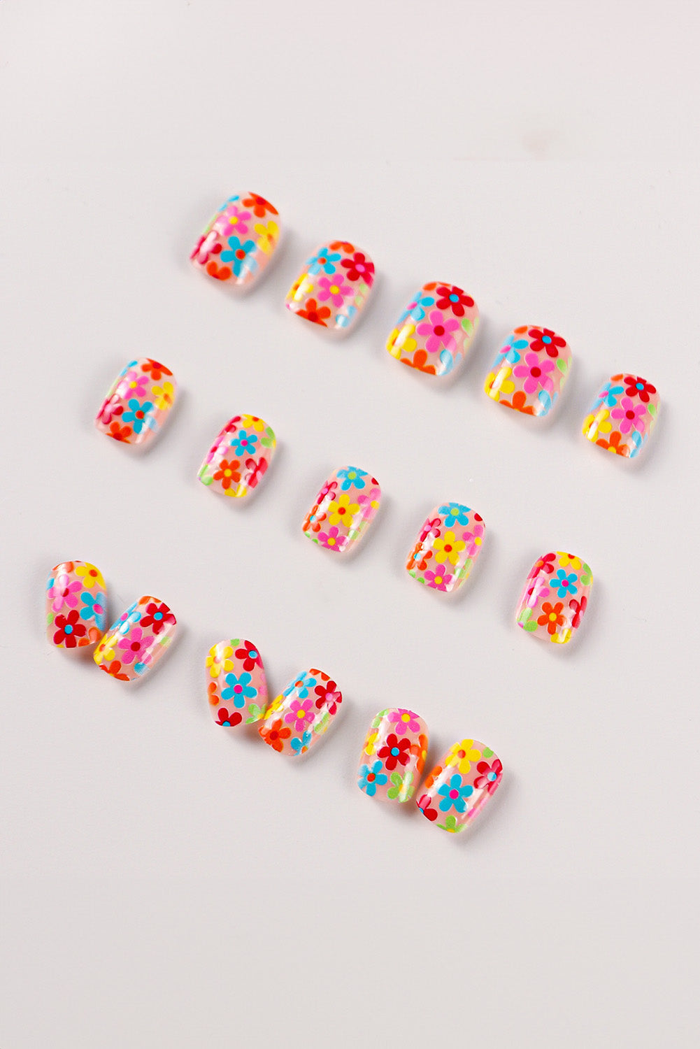 Pink Cute Flowers Print Press On False Nails