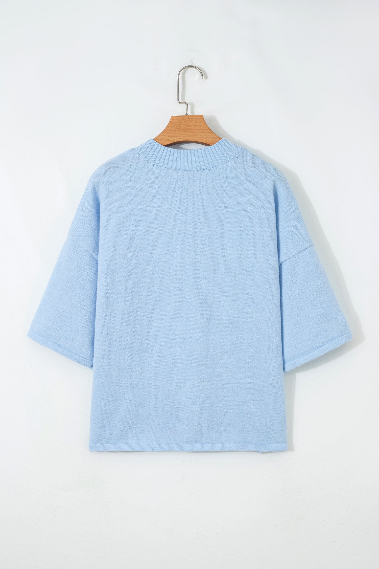 Beau Blue 3/4 Sleeve Boxy Knit Button Down Sweater Cardigan
