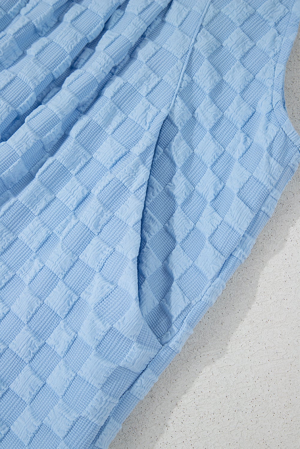 Beau Blue Checkered Pocketed High Waist Wide Leg Overall