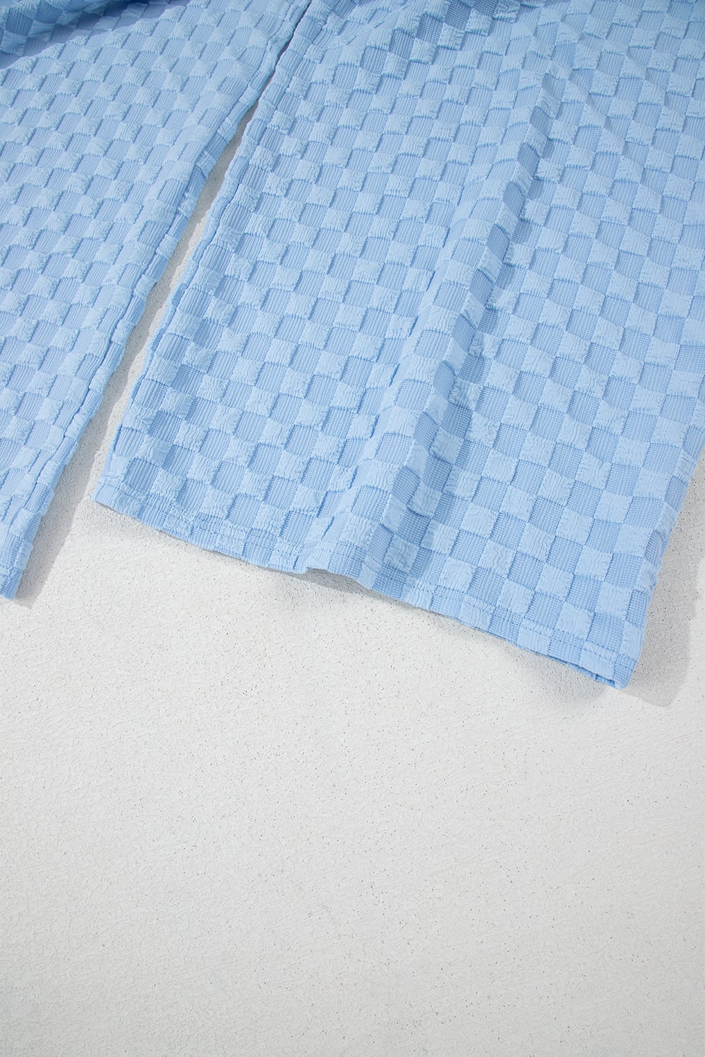 Beau Blue Checkered Pocketed High Waist Wide Leg Overall