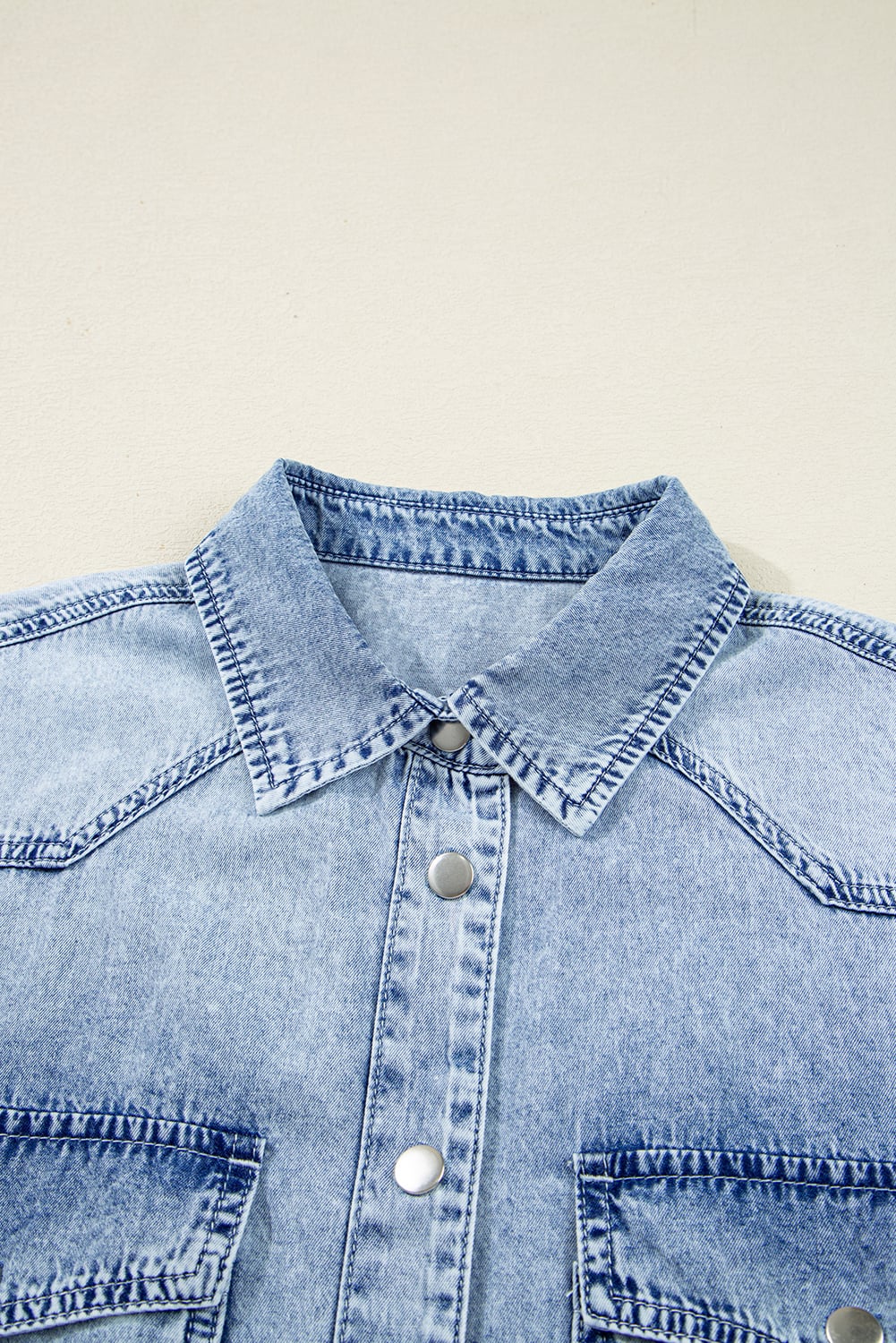 Beau Blue Chest Pocket Raw Hem Denim Loose Shirt Dress