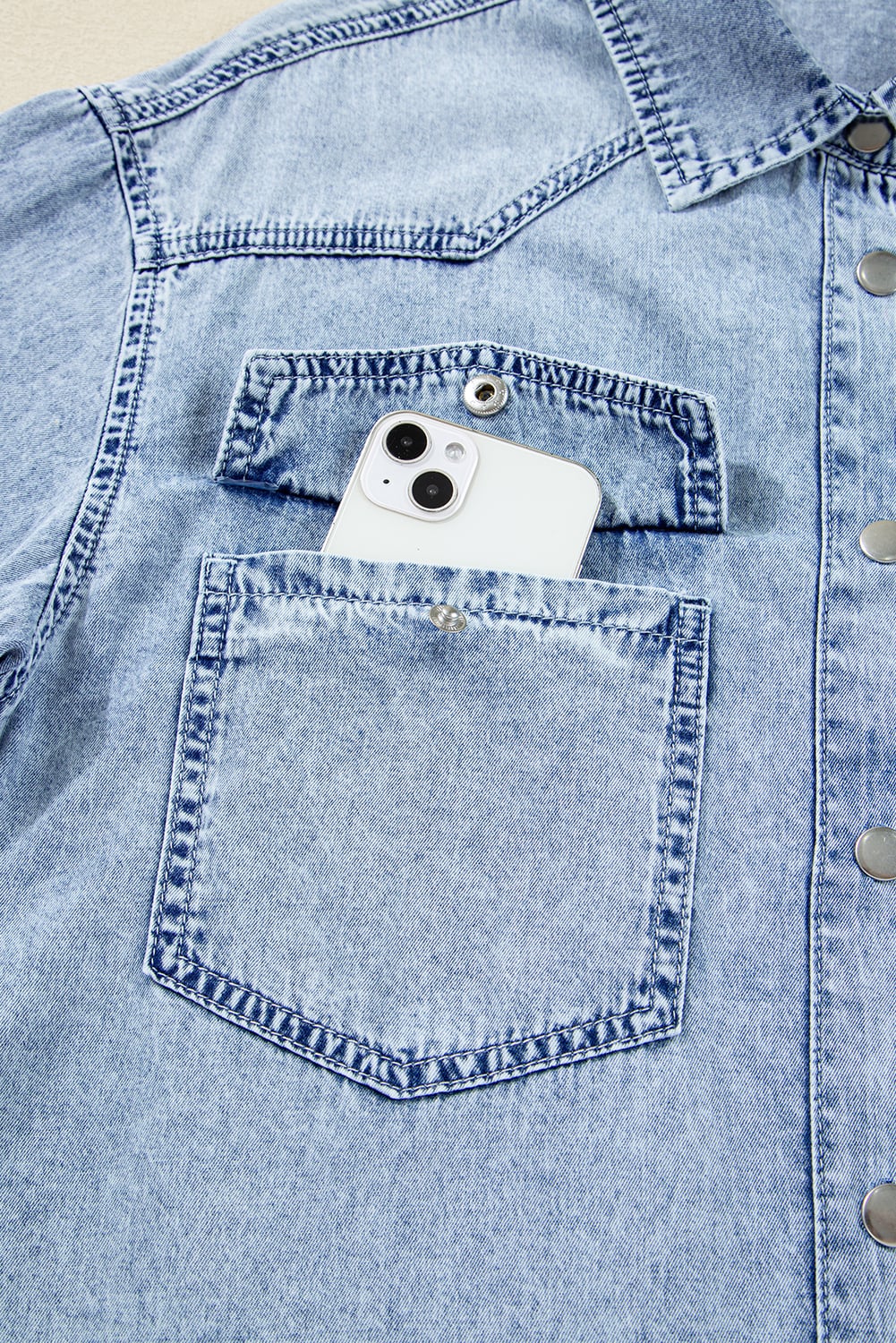 Beau Blue Chest Pocket Raw Hem Denim Loose Shirt Dress