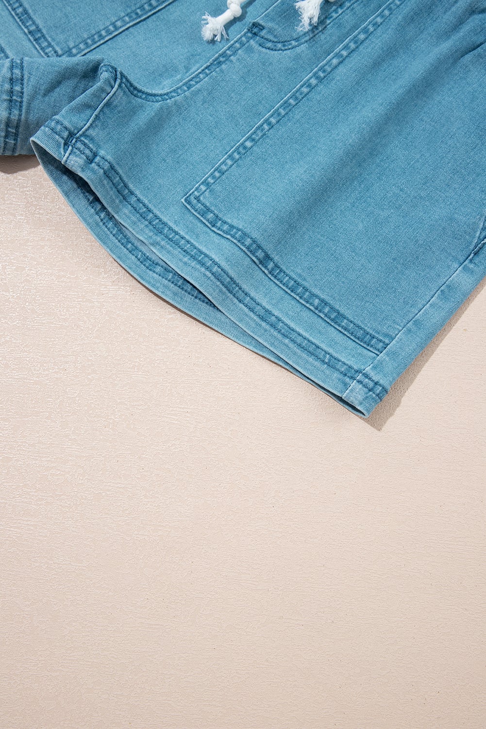 Beau Blue Contrast Drawstring Elastic Waistband Denim Shorts