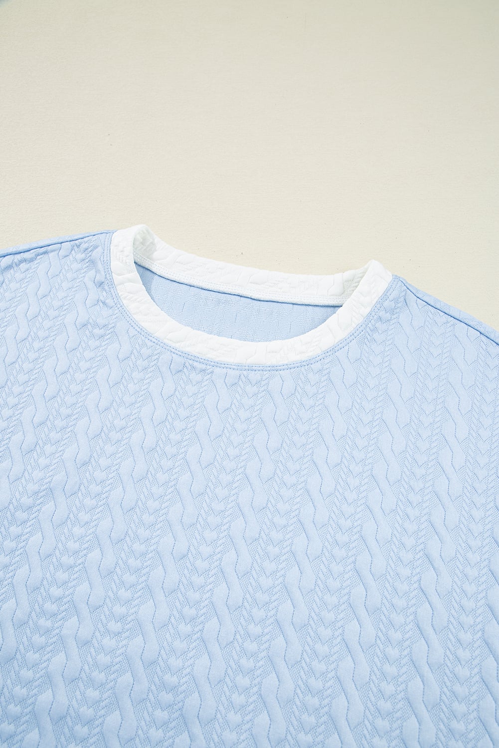 Beau Blue Contrast Trim Textured Crewneck Tee and Pocketed Skirt Set