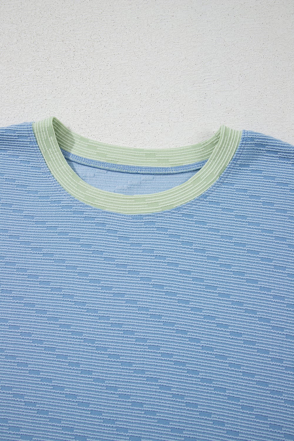Beau Blue Corded Knit Contrast Trim Round Neck Cap Sleeve 2pcs Short Set