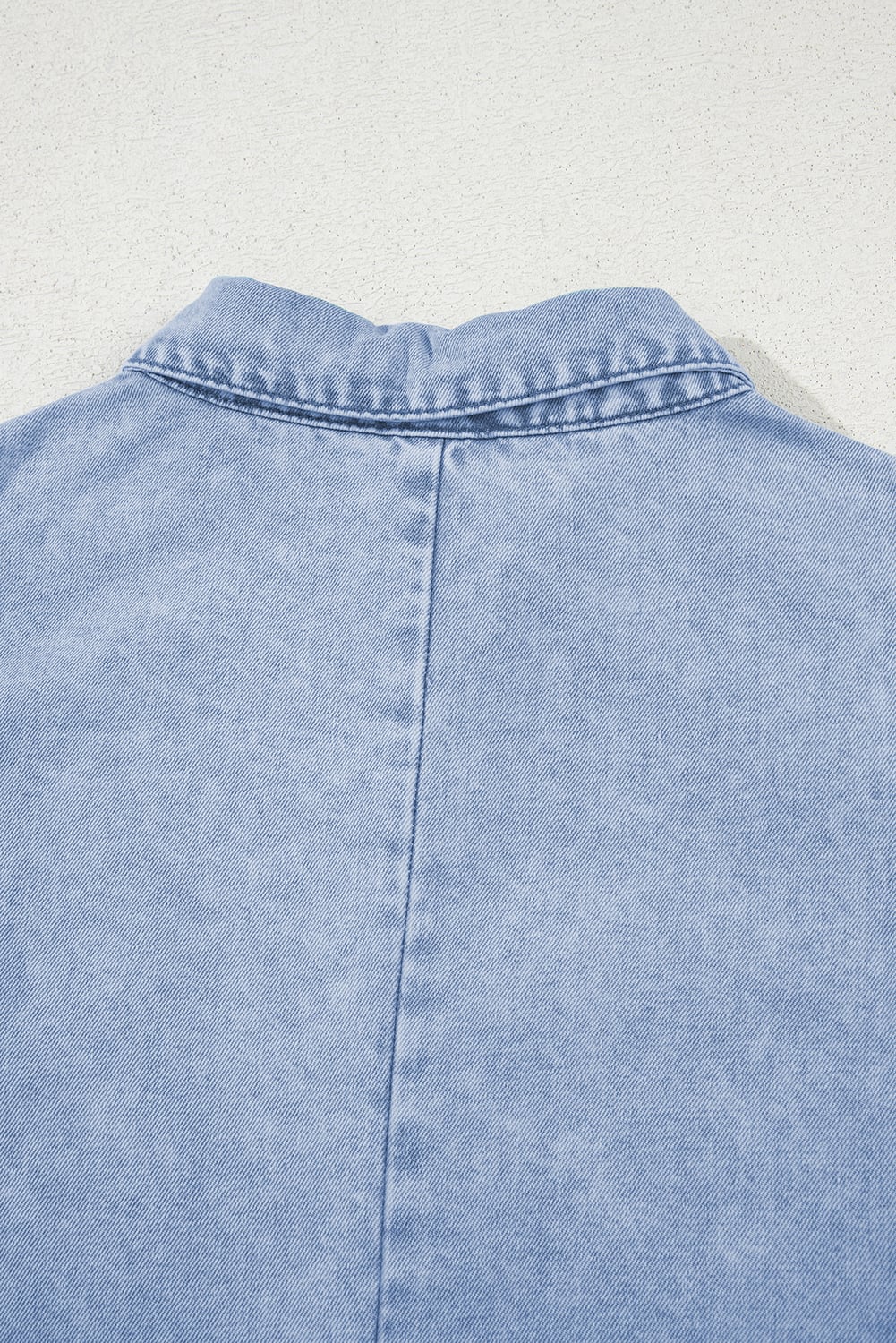 Beau Blue Double Ruffled Sleeves Buttoned A-line Collared Mini Denim Dress