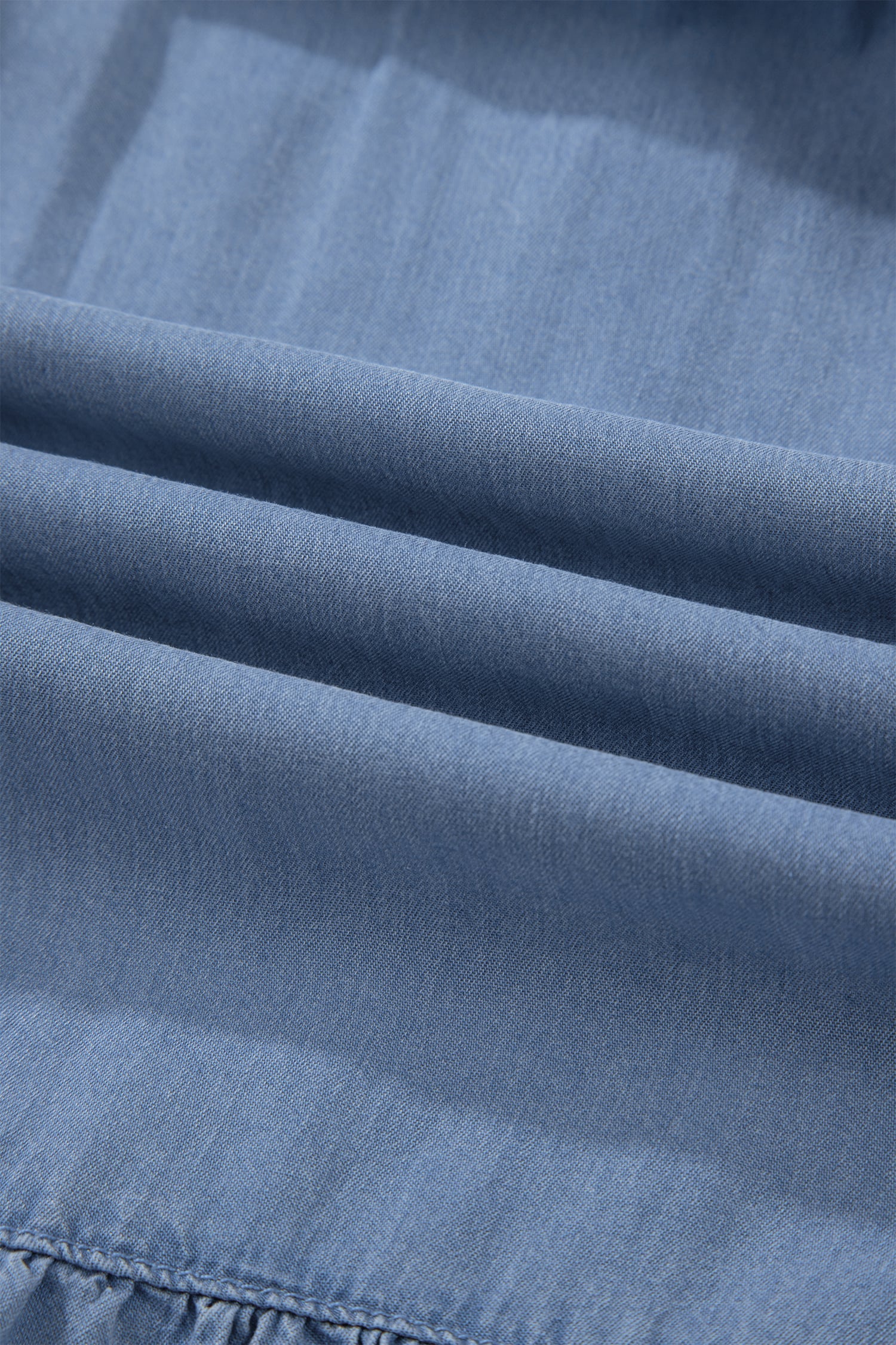 Beau Blue Elastic Waist Ruffled Tiered Flared Denim Maxi Skirt