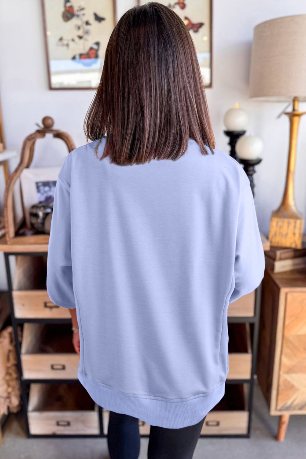 Beau Blue Floral Patched Half Sleeve Tunic Top
