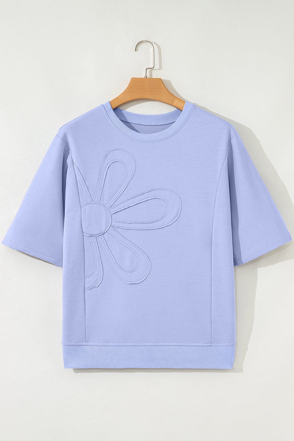 Beau Blue Floral Patched Half Sleeve Tunic Top