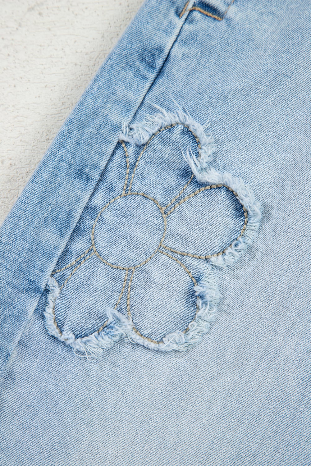 Beau Blue Flower Patched Light Wash Cropped High Waist Barrel Jeans