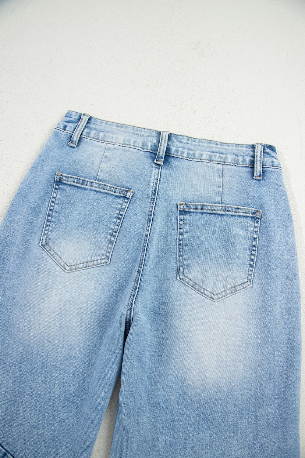 Beau Blue Flower Patched Light Wash Cropped High Waist Barrel Jeans