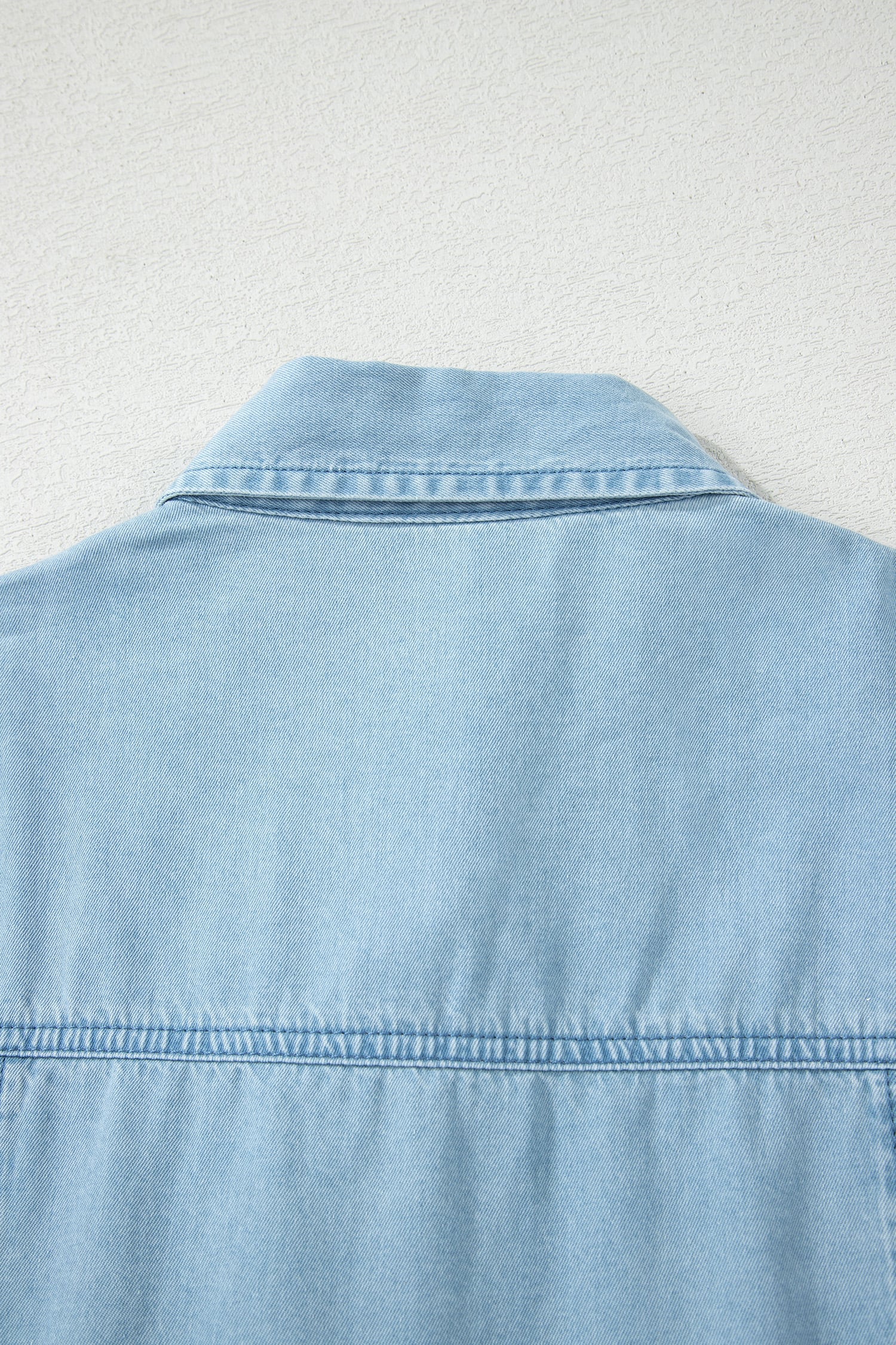 Beau Blue Full Buttons Collared Short Bubble Sleeve Long Denim Dress