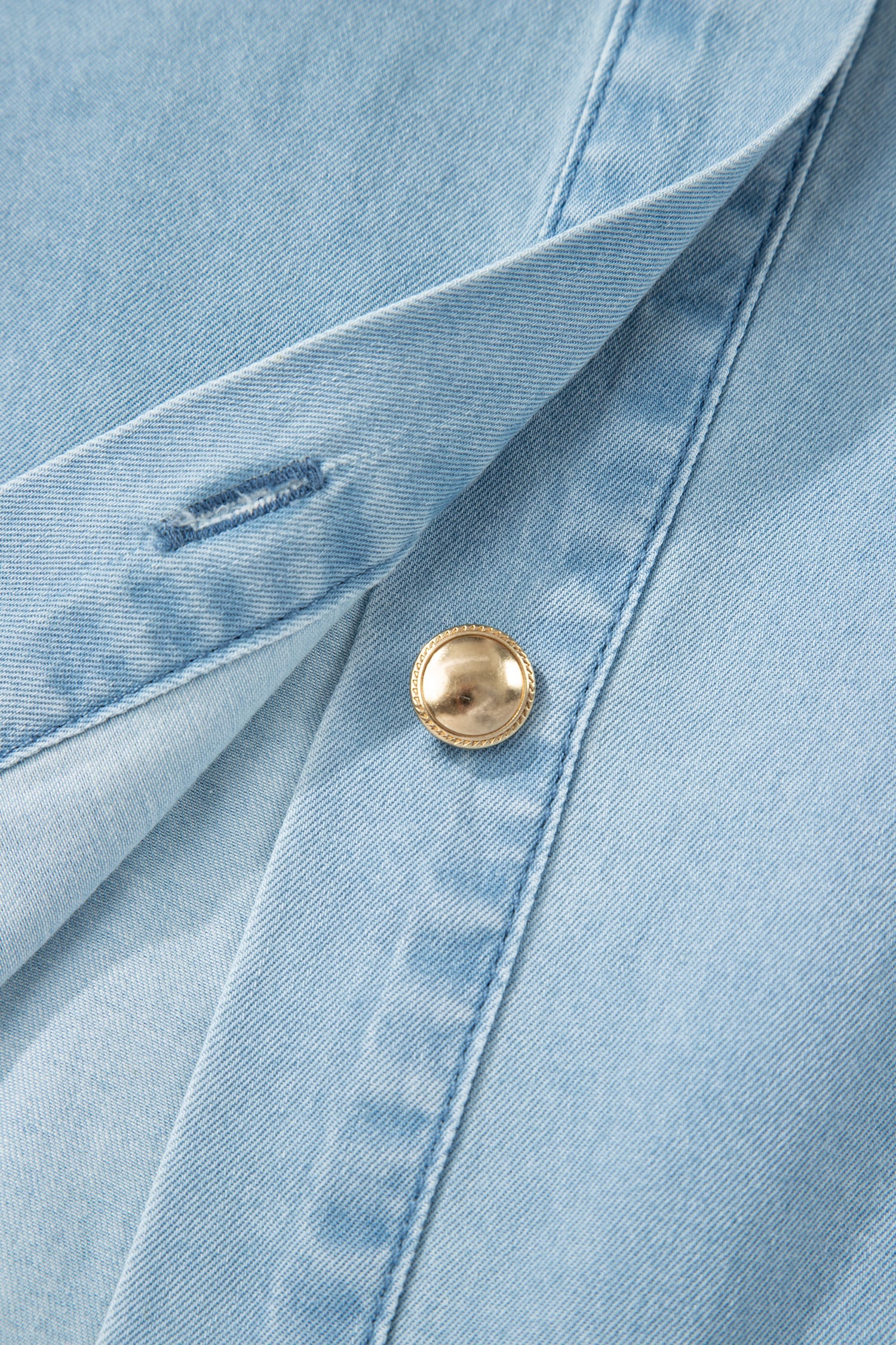 Beau Blue Full Buttons Collared Short Bubble Sleeve Long Denim Dress