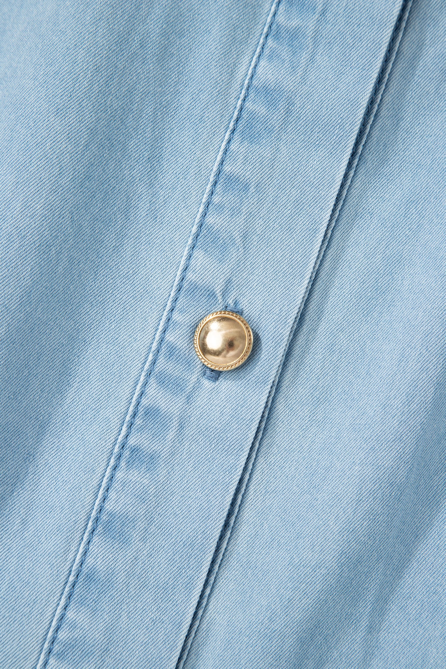 Beau Blue Full Buttons Collared Short Bubble Sleeve Long Denim Dress