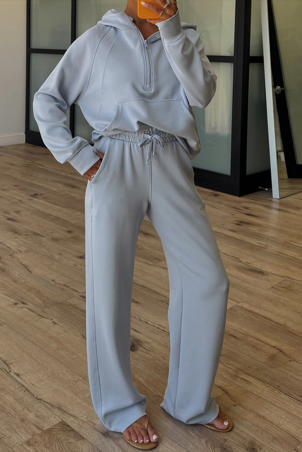Beau Blue Half Zip Thumbhole Sleeve Hoodie Active Pants 2pcs Outfit