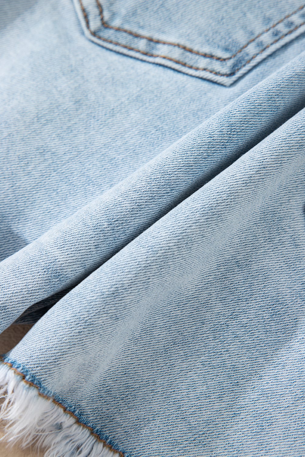 Beau Blue High Rise Distressed Raw Hem Denim Shorts