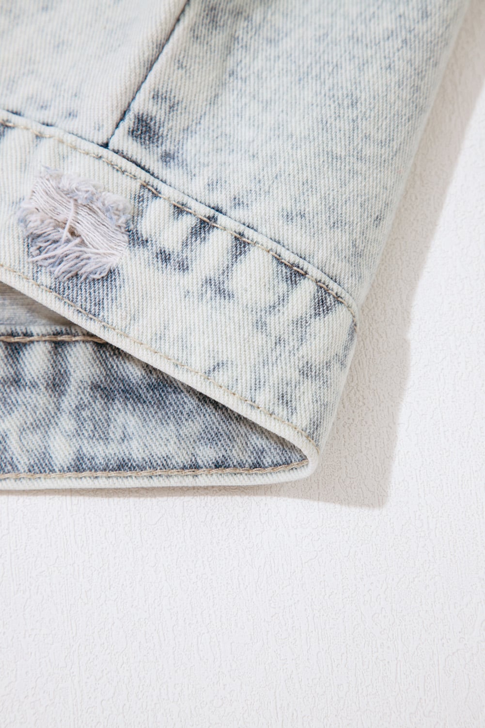 Beau Blue Light Wash Buttoned Chest Pocket Puff Sleeve Denim Jacket