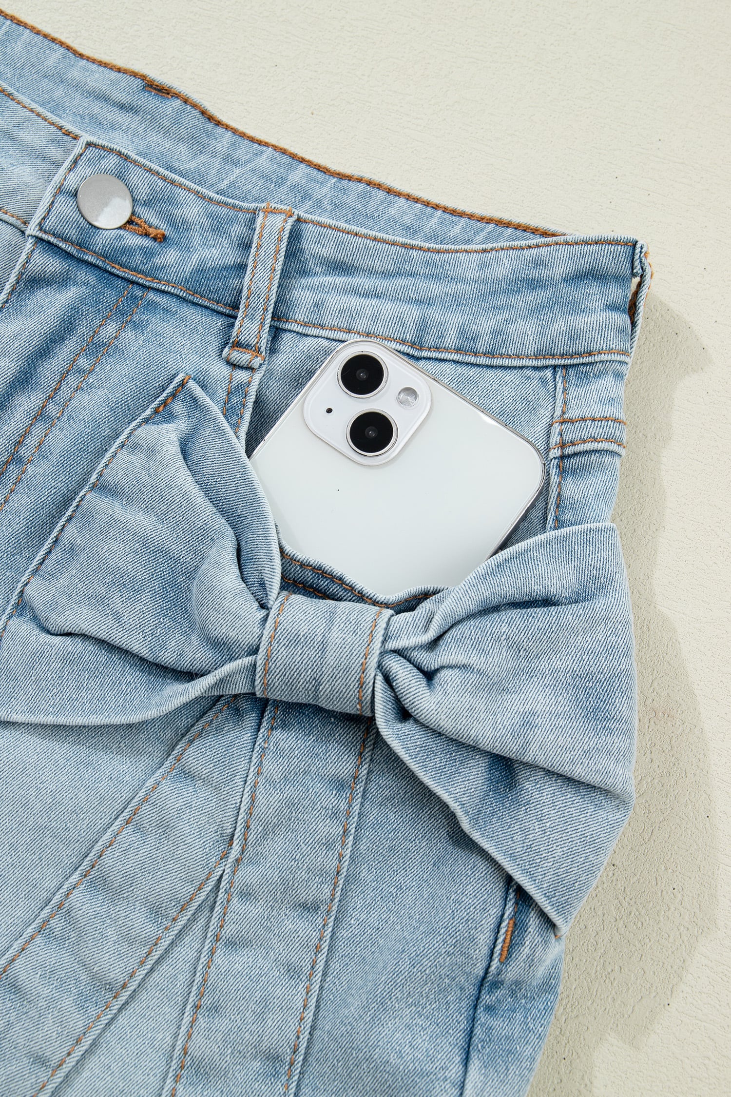 Beau Blue Bow Detail Denim Shorts with Pockets