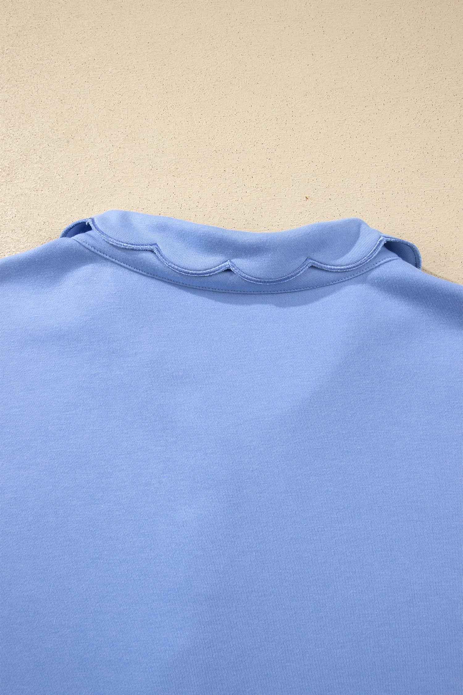 Beau Blue Plus Size Solid Scalloped Hem Button Neck Pullover Mini Dress