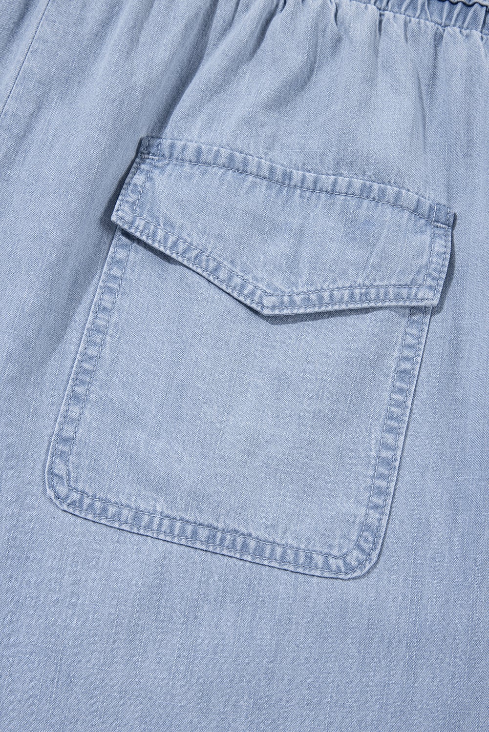 Beau Blue Pocketed Drawstring High Waist Plus Size Denim Shorts