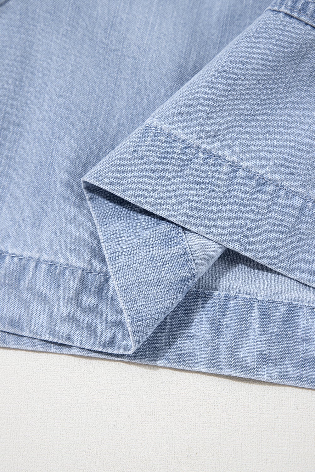 Beau Blue Pocketed Drawstring High Waist Plus Size Denim Shorts